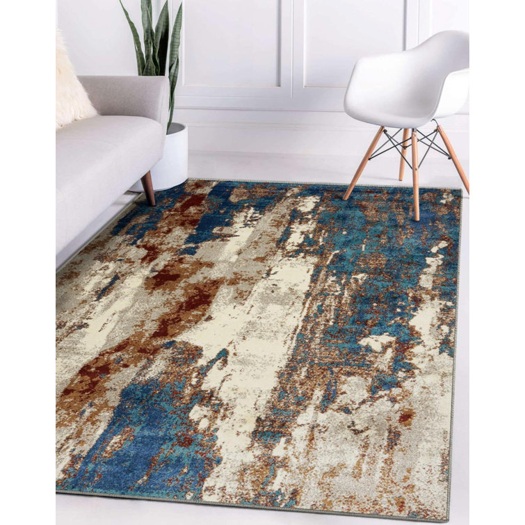 17 Stories Semiha Abstract Blue/Beige Area Rug & Reviews Wayfair